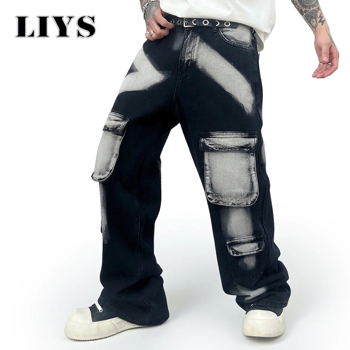 Tie-Dye Wide Leg Cargo Jeans – Men's Streetwear Hip Hop Pants
