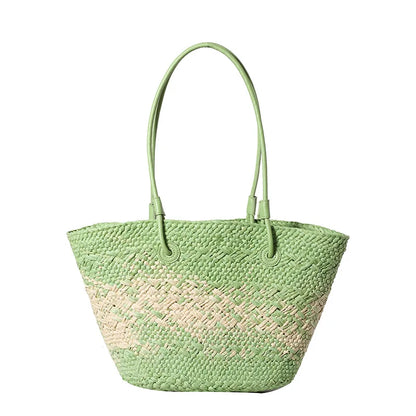 Colorful Straw Woven Beach Bag Large Capacity Underarm Basket Bag