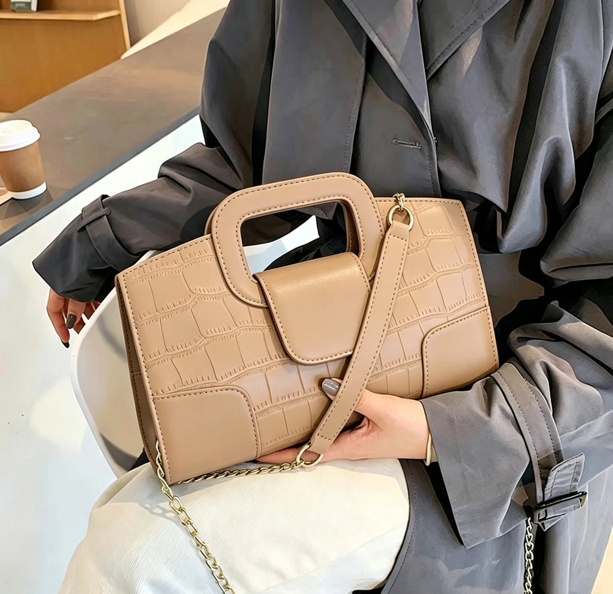 Vintage Crocodile Grain PU Leather Evening Bag