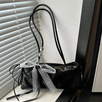 French Elegant Square Bag Korean Bow Decoration Pu High-quality