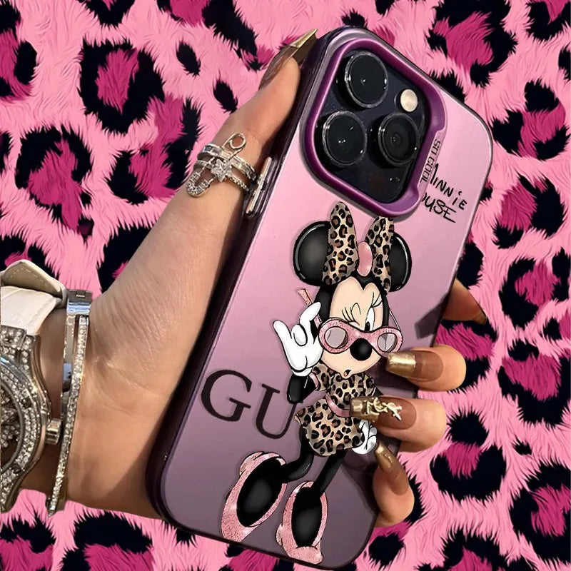 Leopard Print Minnie Mouse Phone Case for Samsung Galaxy S26 S25 S24 S23 S22 S21 S20