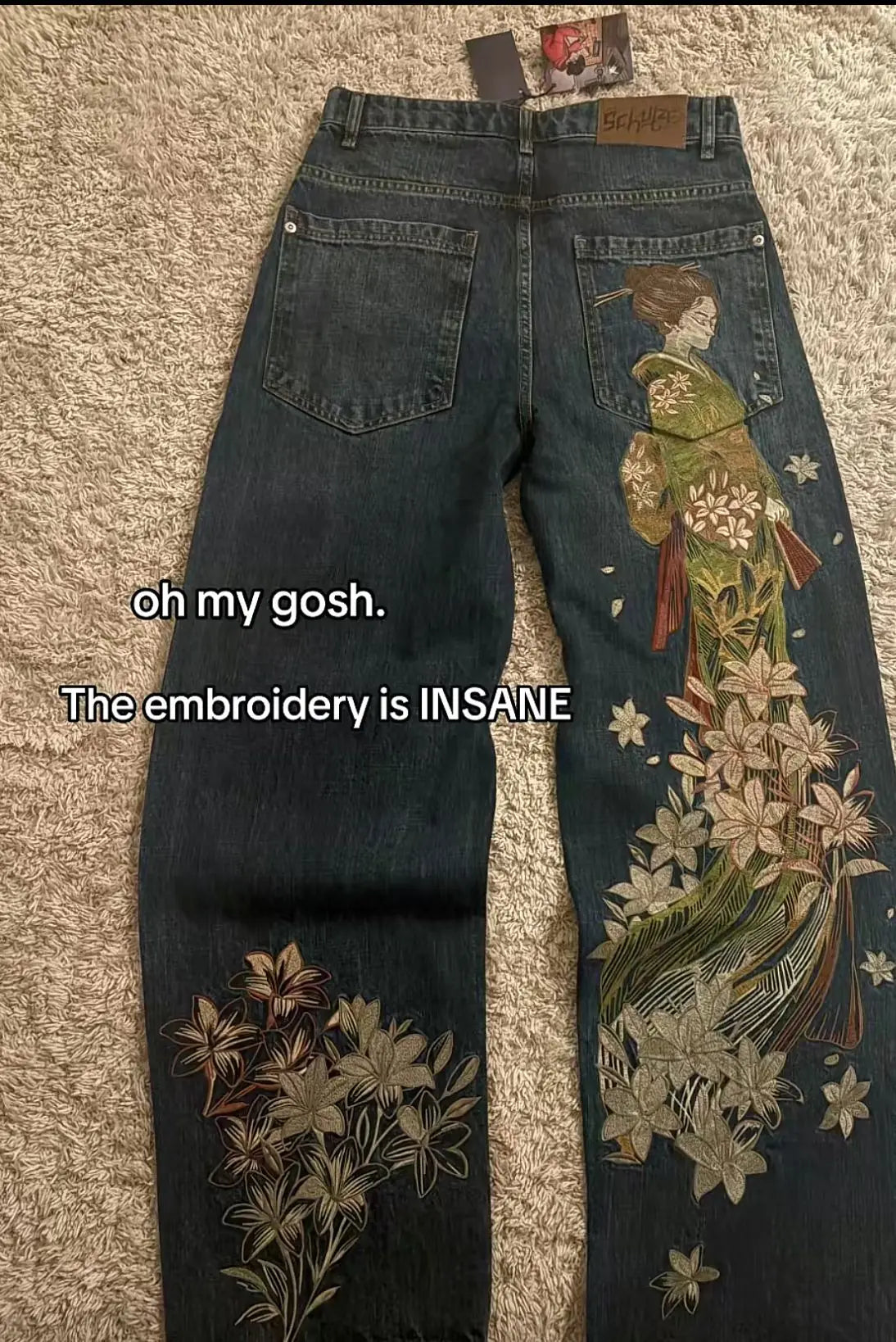 Baggy Flare Jeans with Dollar Sign Embroidery – Y2K Wide Leg Denim
