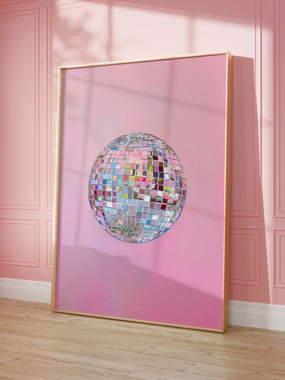 Disco Ball Wall Art Canvas Print – Pink Girly Poster