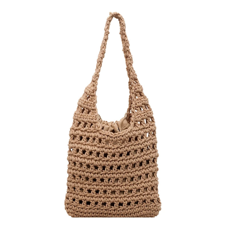Women's Crochet Hollow Woven Drawstring Shoulder Bag