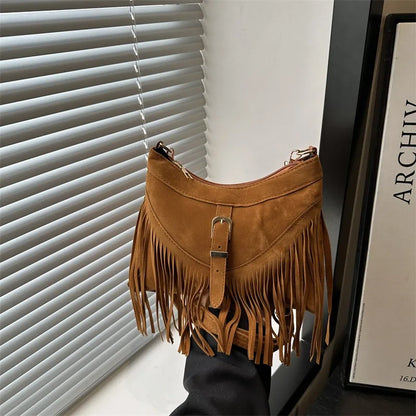 Versatile Texture Suede Tassel Bag
