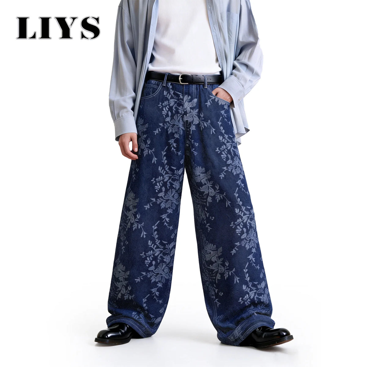 Orchid Jacquard Baggy Wide Leg Jeans – Korean Retro Denim