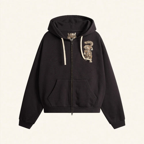 Men's Oversized Wolf Embroidery Zip-Up Hoodie | Heavyweight Fleece