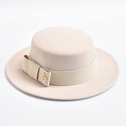 Women's Flat Top Fedora Hat – Bow & Bee Pin, Church & Party