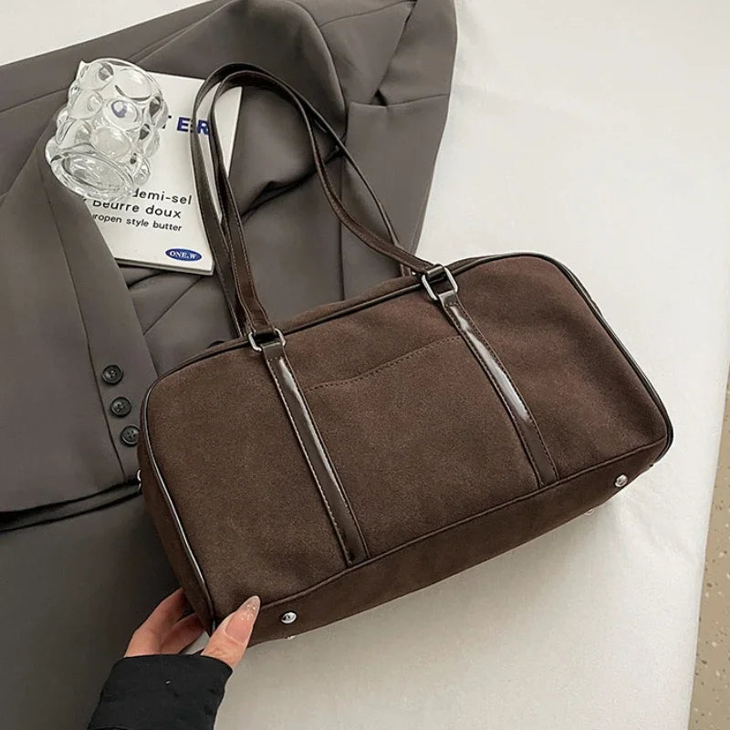 Casual Large Capaci Suede Retro Brown Commuter Shoulder Bag