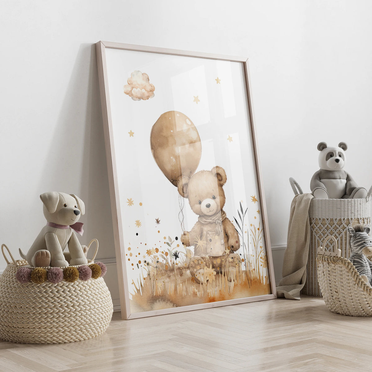 Teddy Bear Balloon Nursery Wall Art Print – Kids Poster