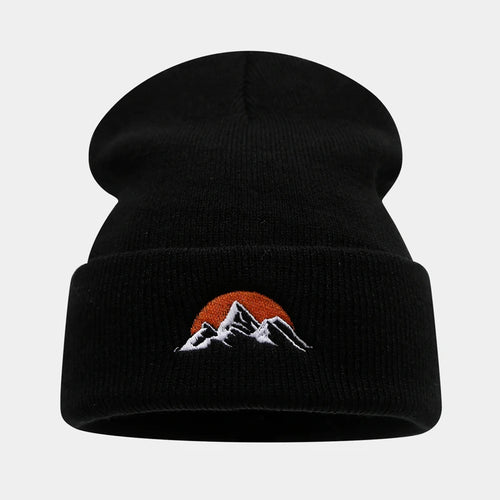 Embroidered Mountain Knit Beanie – Unisex Winter Hat