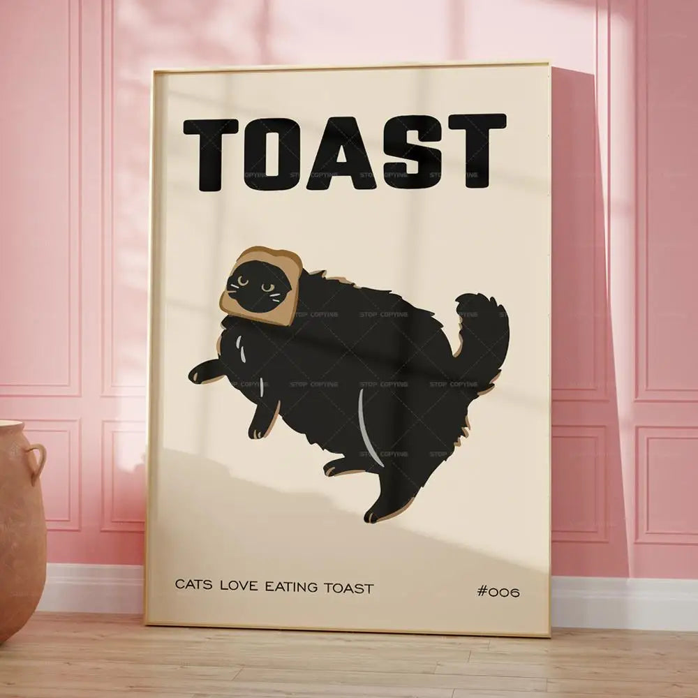 Black Cat Toast Wall Art Poster – Funny Cat Lover Gift