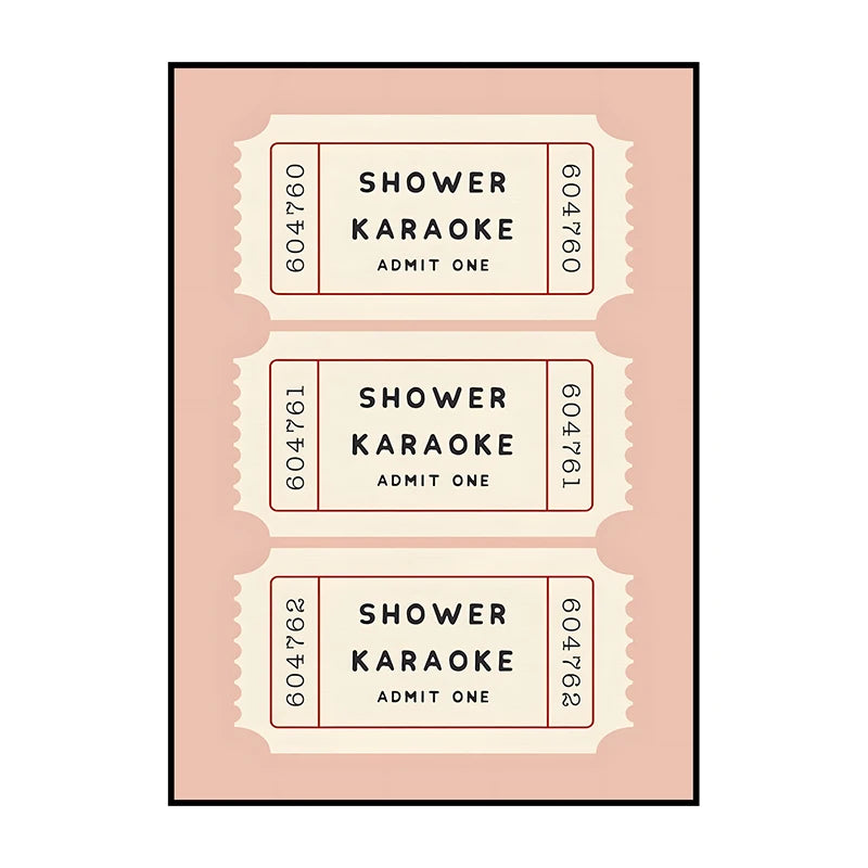 Shower Karaoke Admit One Poster – Funny Retro Bathroom Wall Art