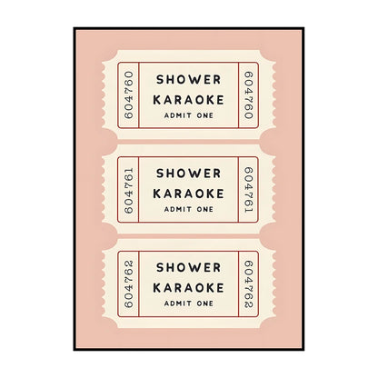 Shower Karaoke Admit One Poster – Funny Retro Bathroom Wall Art