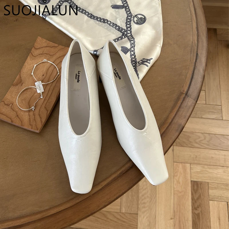 Women's Square Toe Pumps – Low Heel Slip-On Dress Shoes