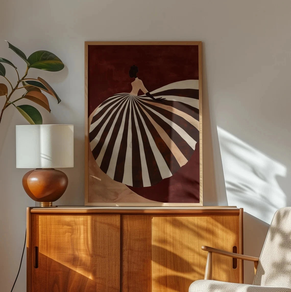 Abstract Striped Dress Wall Art Print – Dark Brown Poster