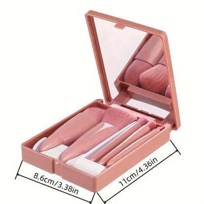5-Piece Mini Travel Makeup Brush Set with Foldable Mirror
