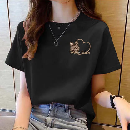 Korean Cartoon Graphic T-Shirt – Women's Loose Round Neck Tee