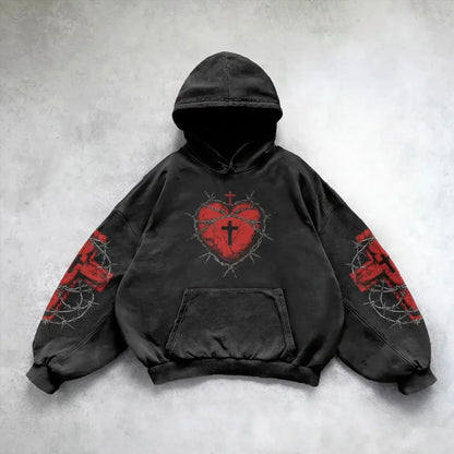 Oversized Goth Anime Hoodie – Y2K Angel Girl Graphic Print Streetwear