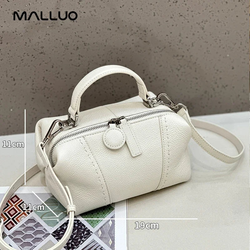 Genuine Cowhide Leather Mini Boston Bag for Women Luxury Designer Pebbled Leather