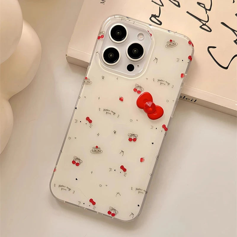 3D Red Bowknot Samsung Galaxy Case – Cute Cherry Kitty Print