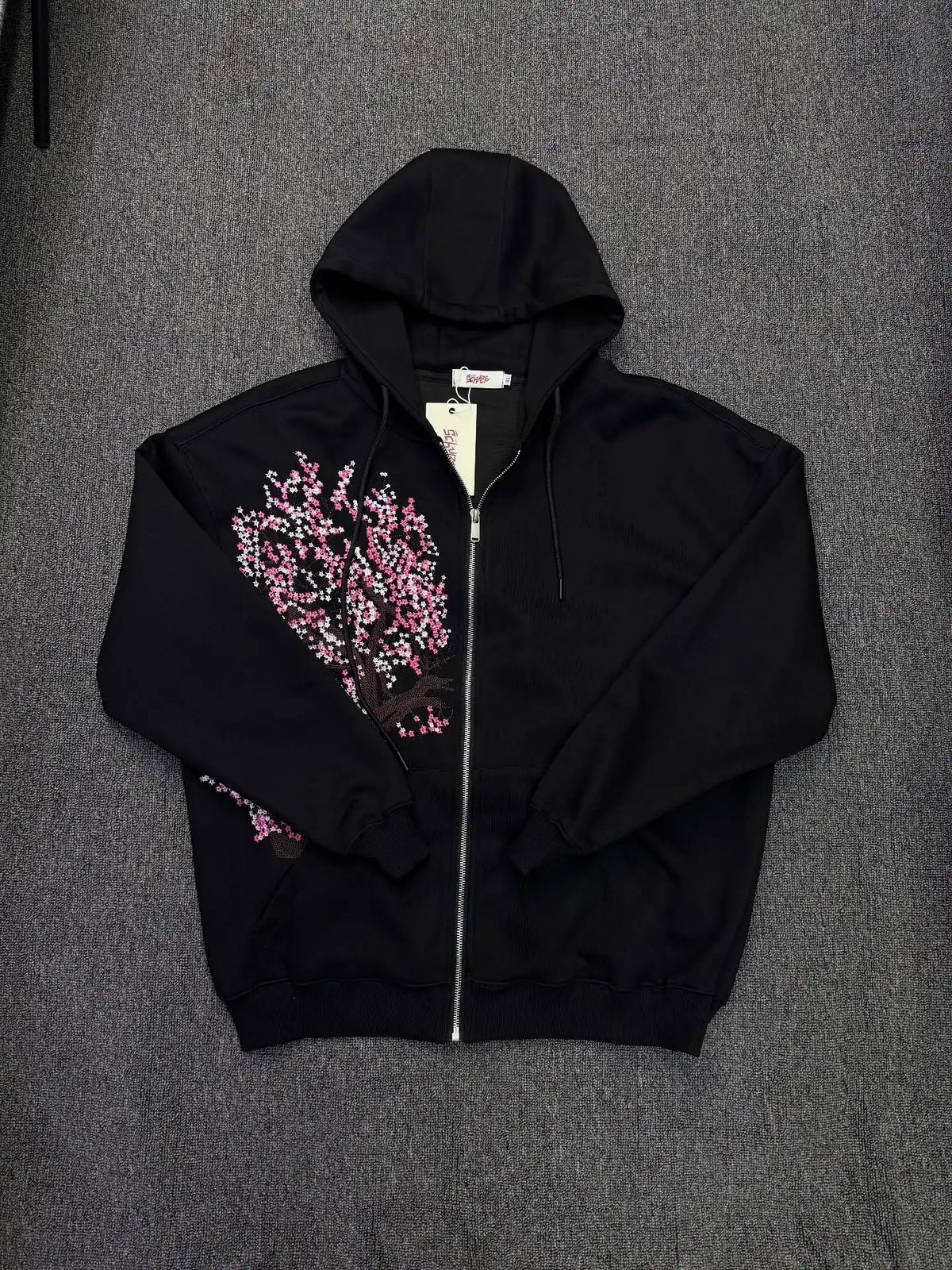 Harajuku Cherry Blossom Zipper Hoodie Jacket – Women's Street Style