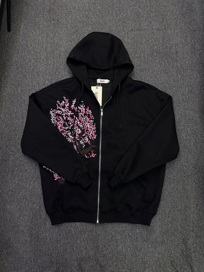 Harajuku Cherry Blossom Zipper Hoodie Jacket – Women's Street Style