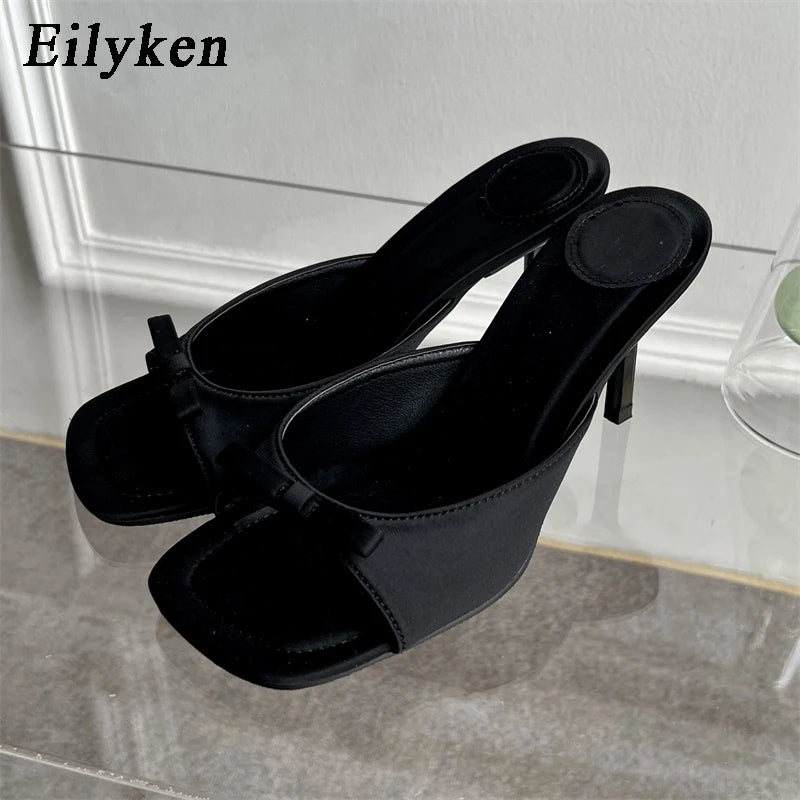 Eilyken Butterfly-Knot Satin Heeled Mule Slippers for Women