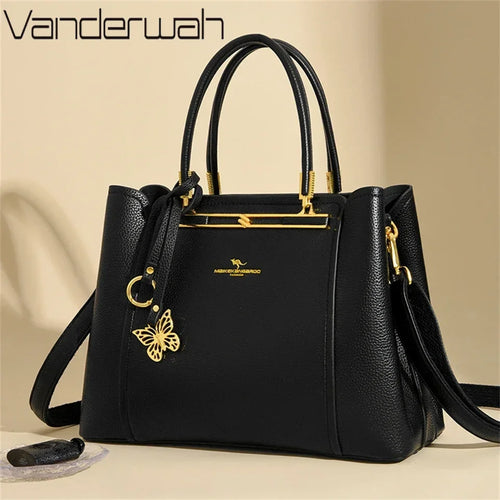 Luxury Leather Handbag for Women – 3-Layer Shoulder Crossbody Bag