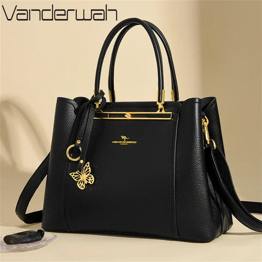 Luxury Leather Handbag for Women – 3-Layer Shoulder Crossbody Bag