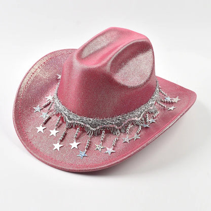 Sequin Cowgirl Hat with Rhinestone Star Fringe – Women's Festival & Party Hat