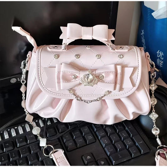 Elegant Pink Bow Rhinestone Underarm Bag
