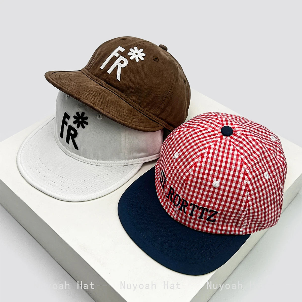 Plaid Flat Brim Baseball Cap – Unisex Sun Hat with Letter Embroidery