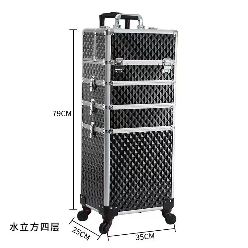 Large Professional Makeup Trolley Case – Multilayer Rolling