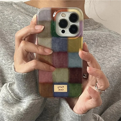 Color Block Plaid iPhone Case – Dopamine Checkerboard for iPhone 11–17 Pro Max Air 16e