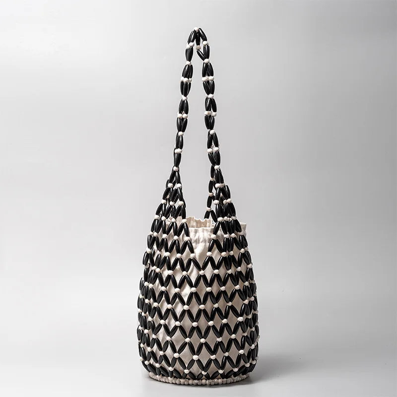 Summer Handmade Beaded Shoulder Bag Hollow-out Wooden