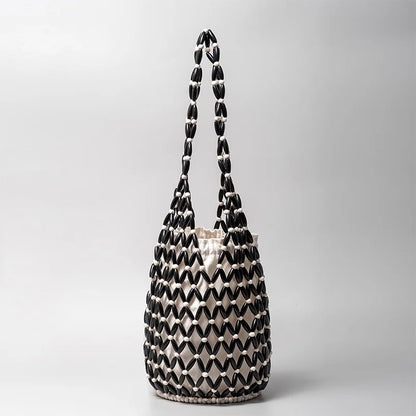 Summer Handmade Beaded Shoulder Bag Hollow-out Wooden