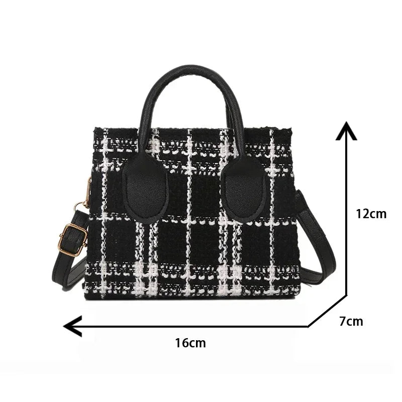 Women Mini Handbag Ladies Pouch Fashion Check Pattern Shoulder Bag
