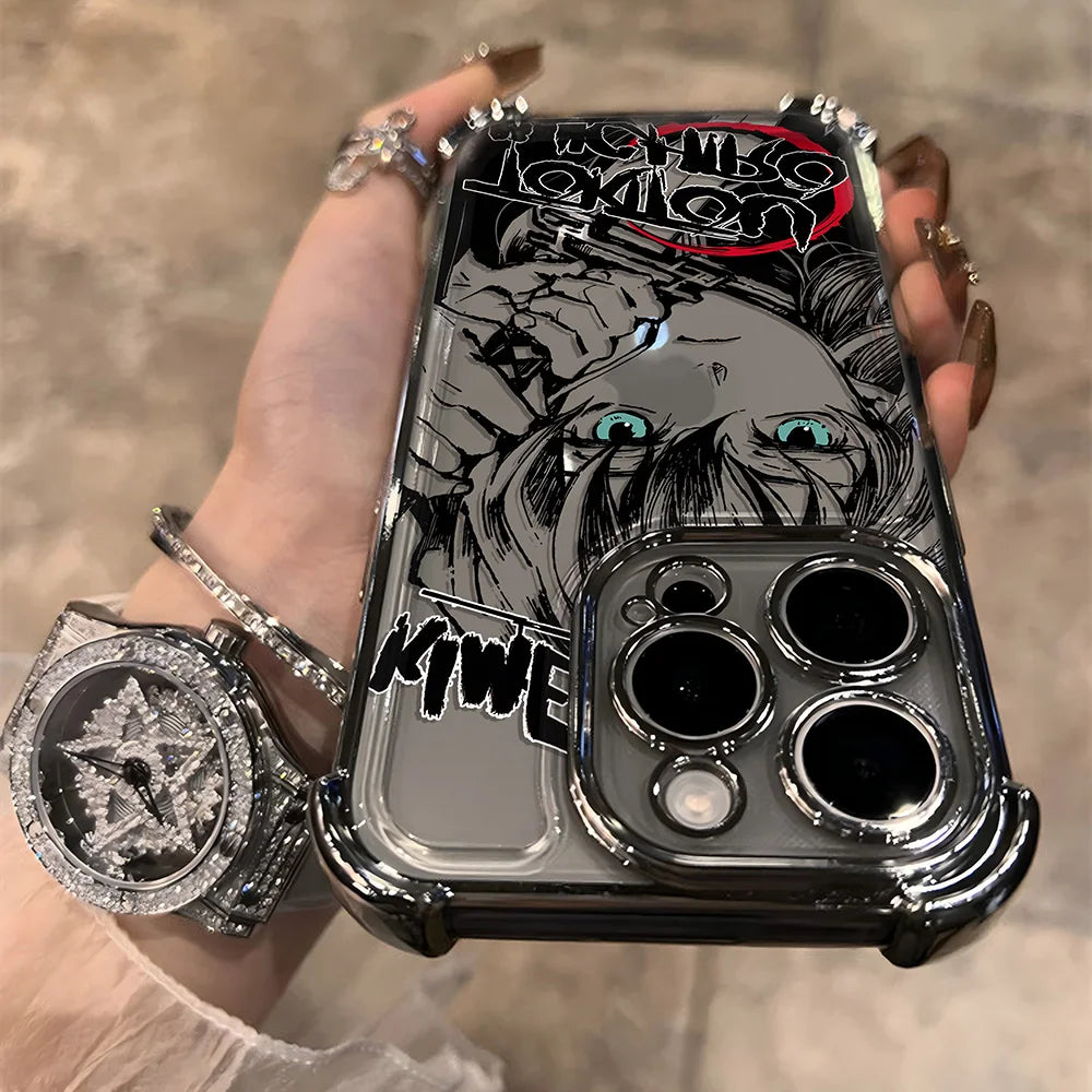 Demon Slayer Anime iPhone Case – Electroplated Chrome Design