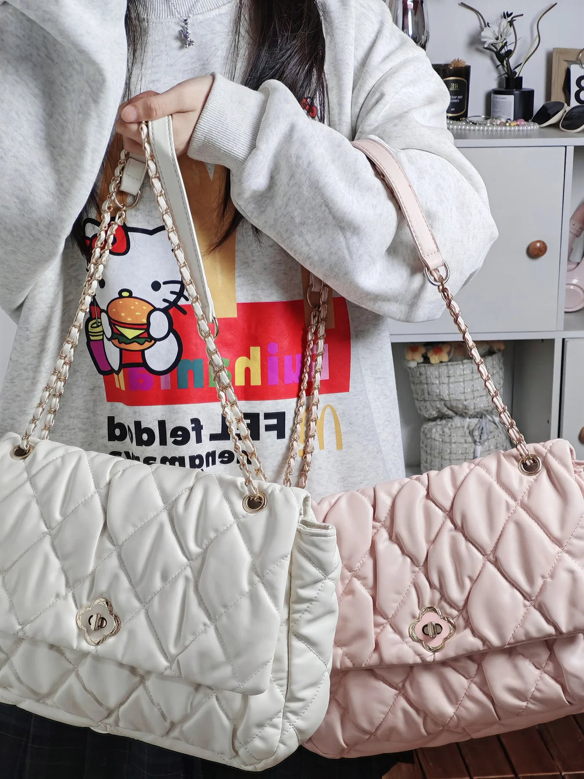 Sweet Cute Pink Women High Street Leather Y2k Underarm Bag