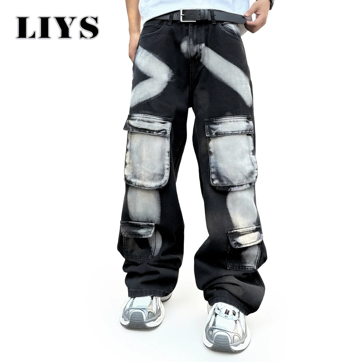 Splashed Ink Cargo Jeans – Men's Streetwear Denim Pants