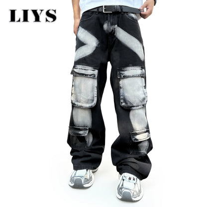 Splashed Ink Cargo Jeans – Men's Streetwear Denim Pants