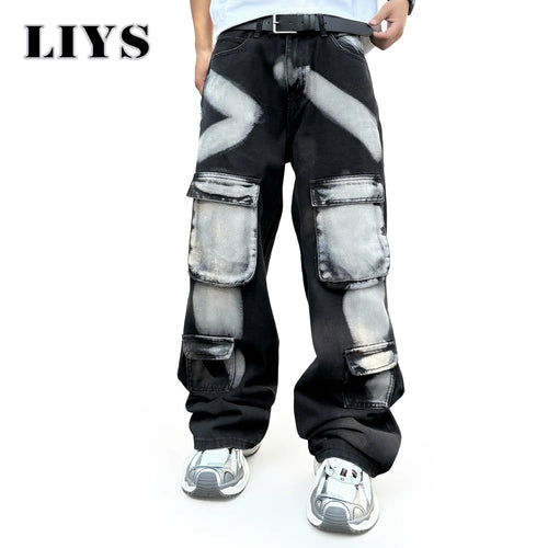 Splashed Ink Cargo Jeans – Men's Streetwear Denim Pants