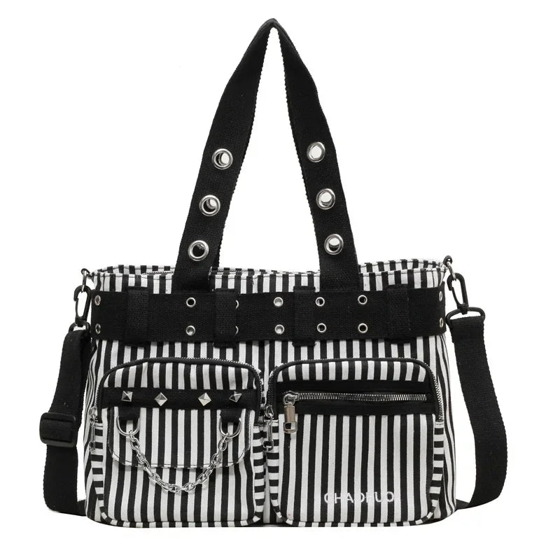 Chains Zipper Buckle Nylon Shoulder Bags