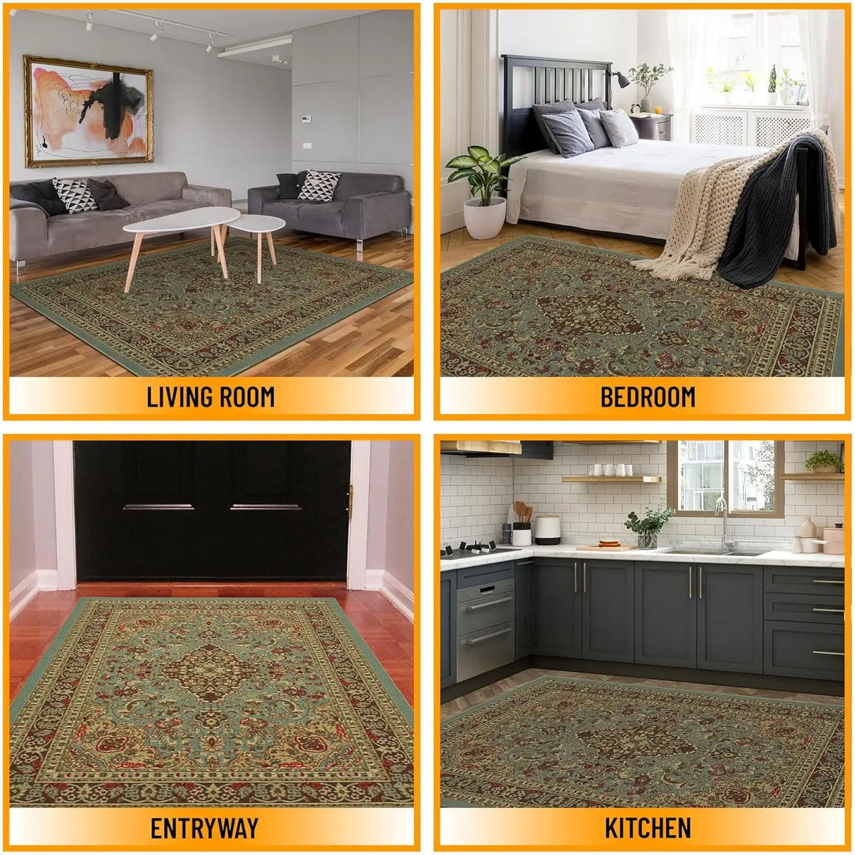 Persian Retro Area Rug – Washable Foldable Cashmere-Feel Carpet
