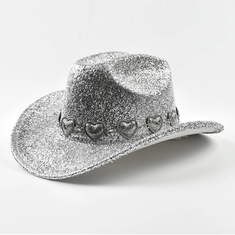 Glitter Cowboy Hat with Rhinestone Chain – Unisex Party Hat