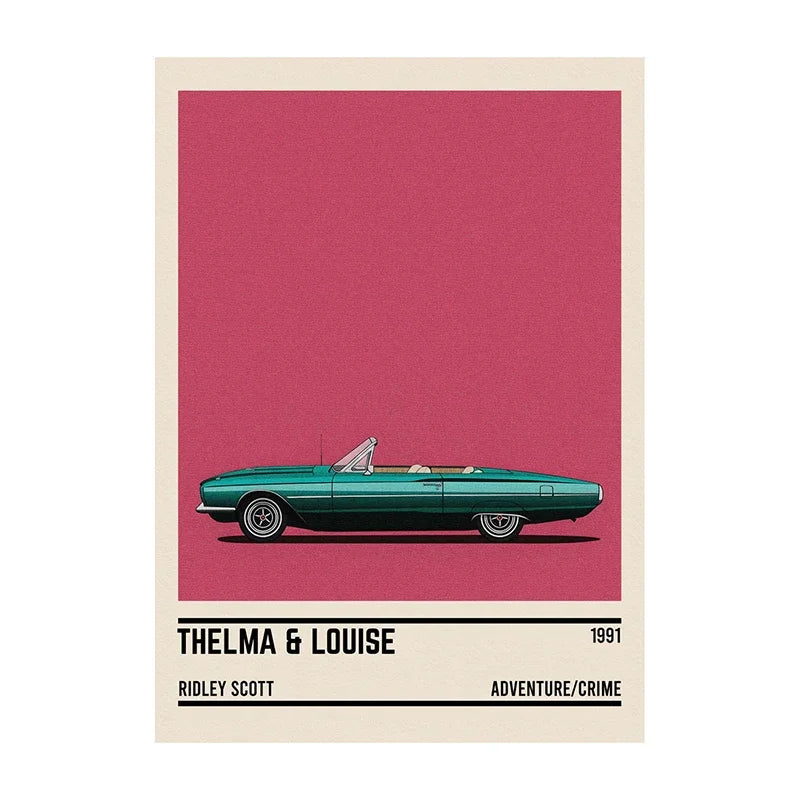 Movie Car Minimalist Poster Wall Art Print | Classic Film Decor