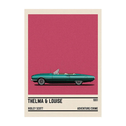 Movie Car Minimalist Poster Wall Art Print | Classic Film Decor