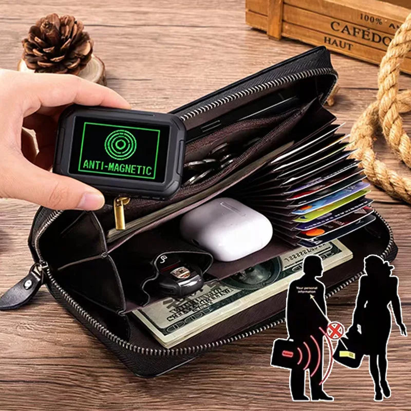 Genuine Leather Long Clutch Wallet for Men – Zipper
