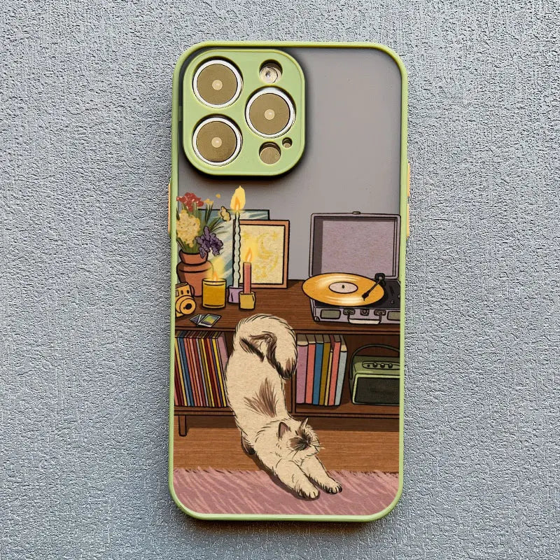 Retro Cat Vinyl Record iPhone Case – Aesthetic Cozy Cover